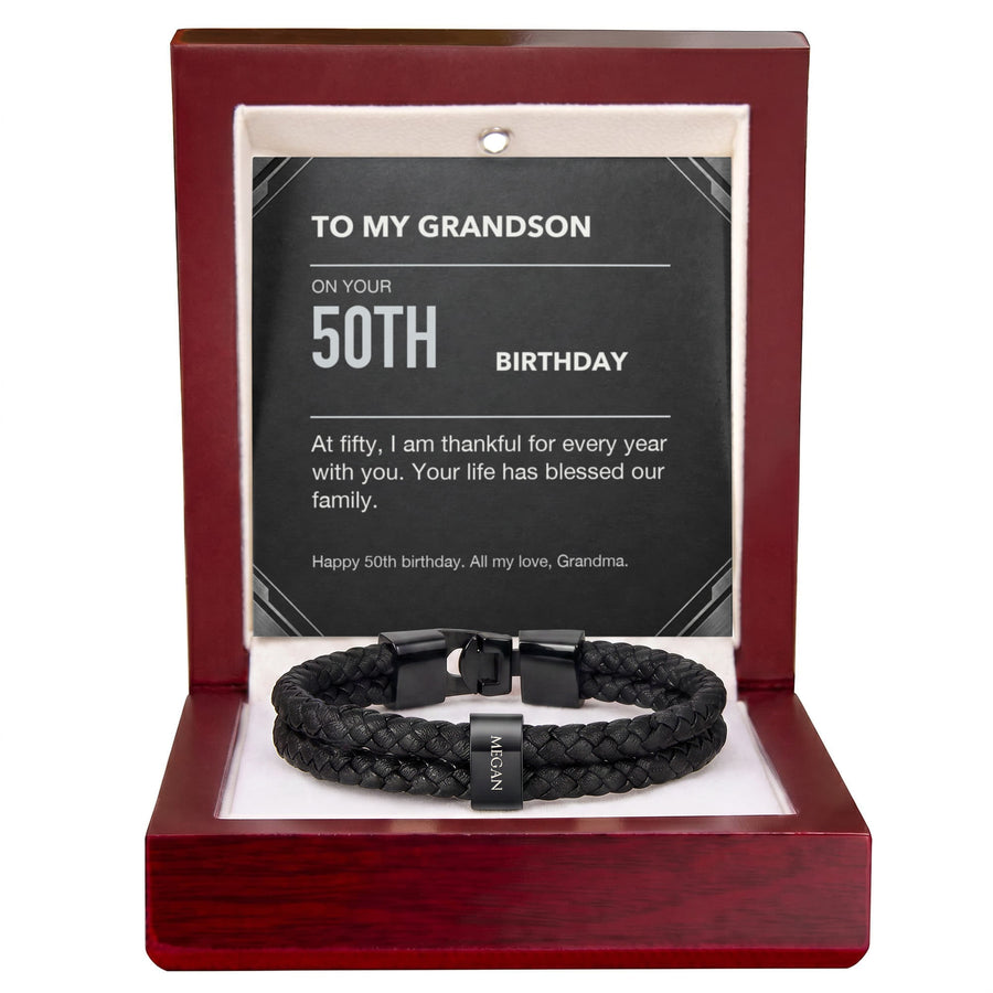 To My Grandson 50th Birthday Men's Personalized Name Bracelet from Grandma