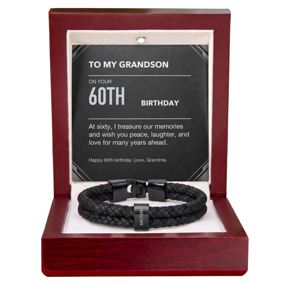 To My Grandson 60th Birthday Men's Personalized Name Bracelet from Grandma
