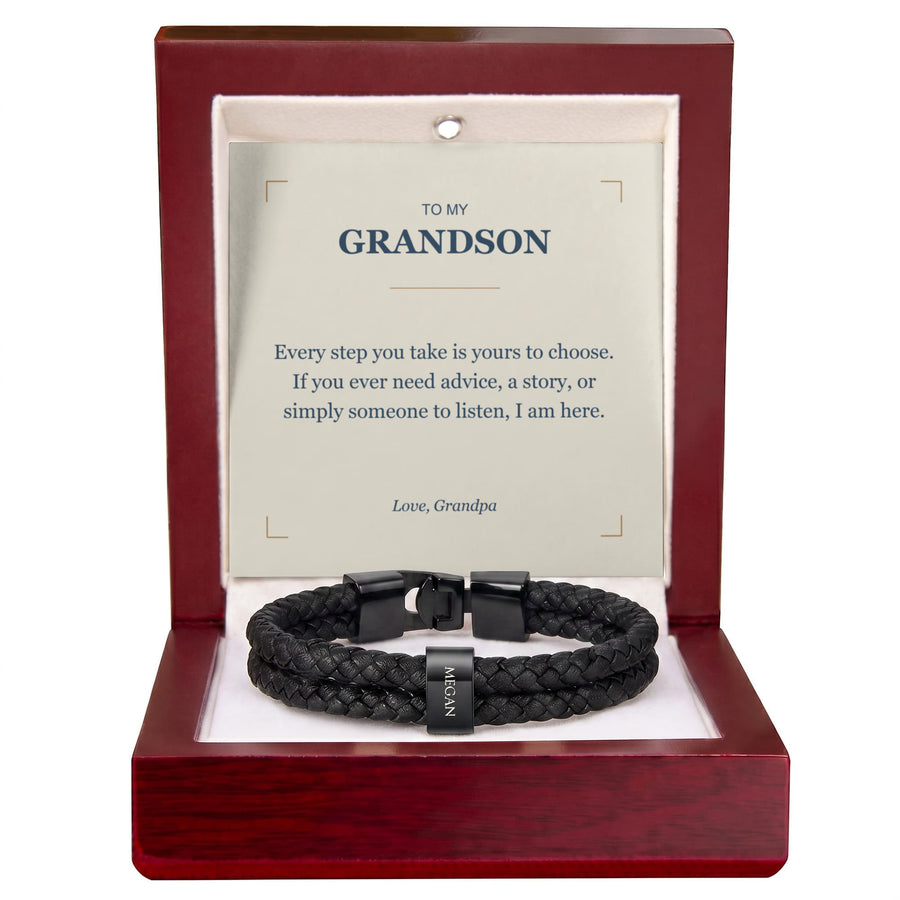 To My Grandson, I Am Here for You - Personalized Name Bracelet