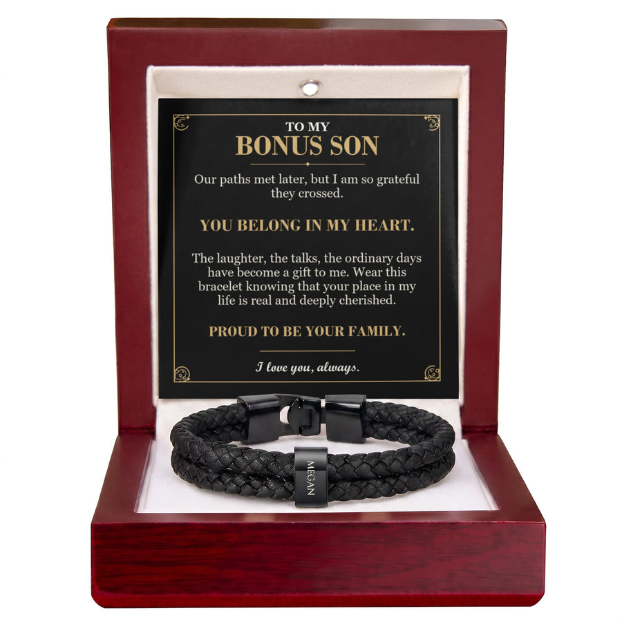To My Bonus Son, You Belong in My Heart - Personalized Name Bracelet