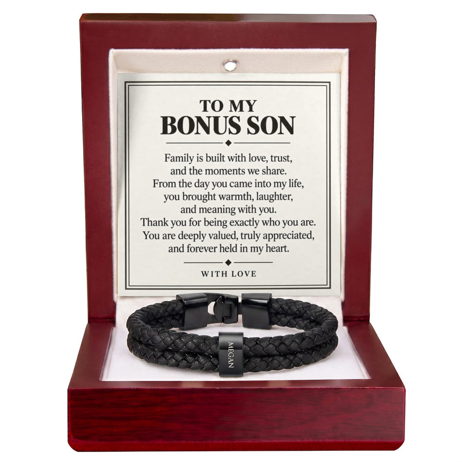 To My Bonus Son Personalized Name Bracelet - Forever Held in My Heart