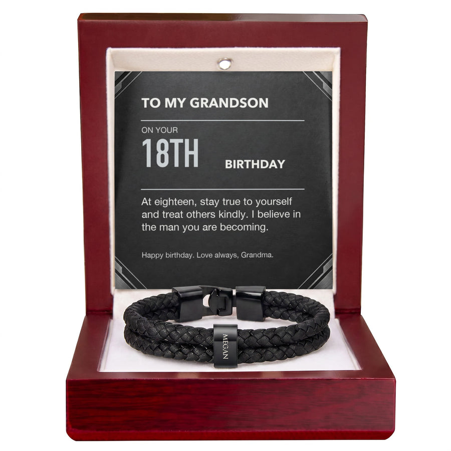 To My Grandson 18th Birthday Men's Personalized Name Bracelet from Grandma
