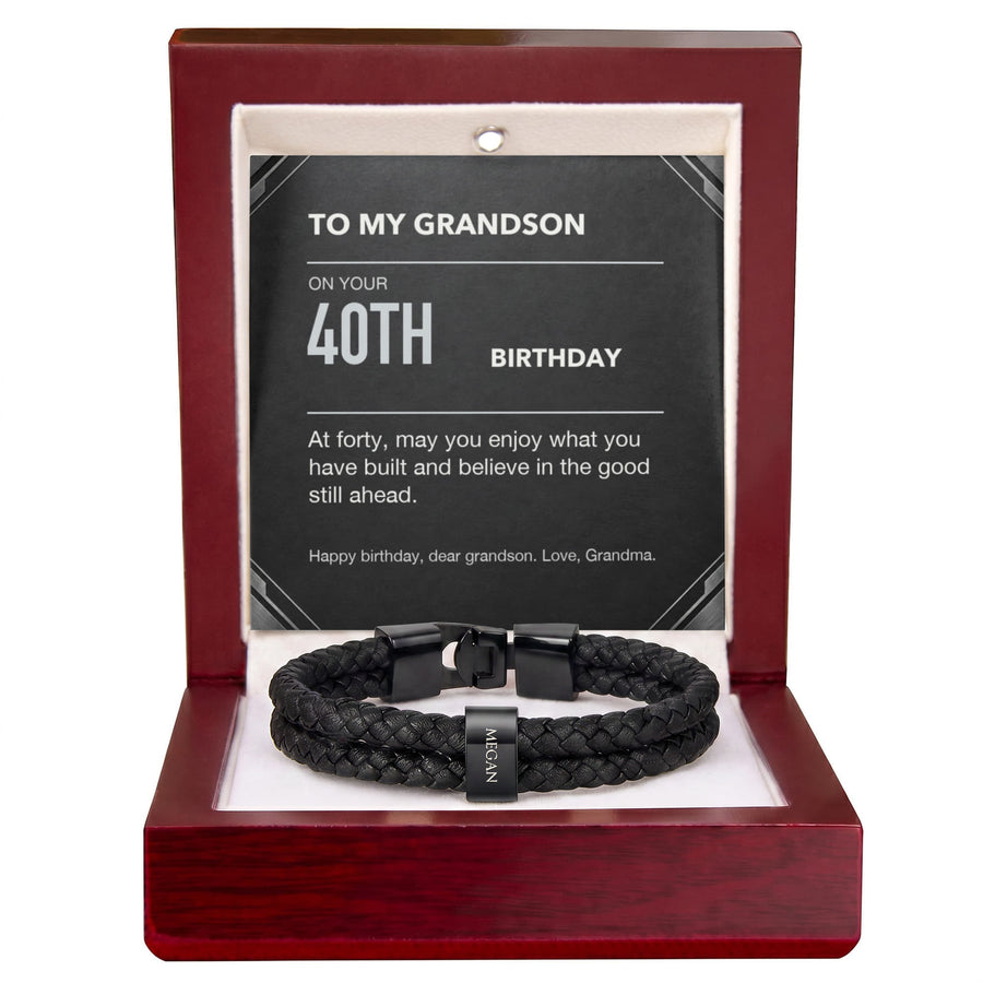 To My Grandson 40th Birthday Men's Personalized Name Bracelet from Grandma