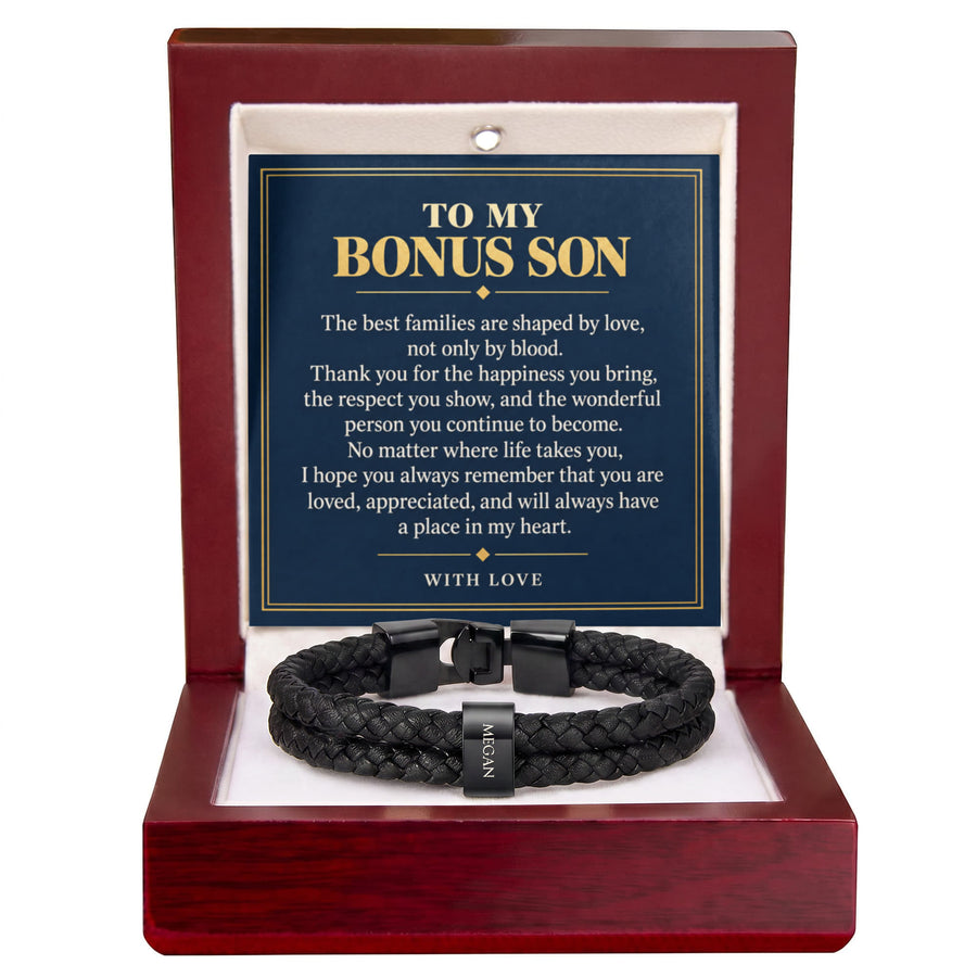 To My Bonus Son Personalized Name Bracelet - Shaped by Love, Not Only Blood