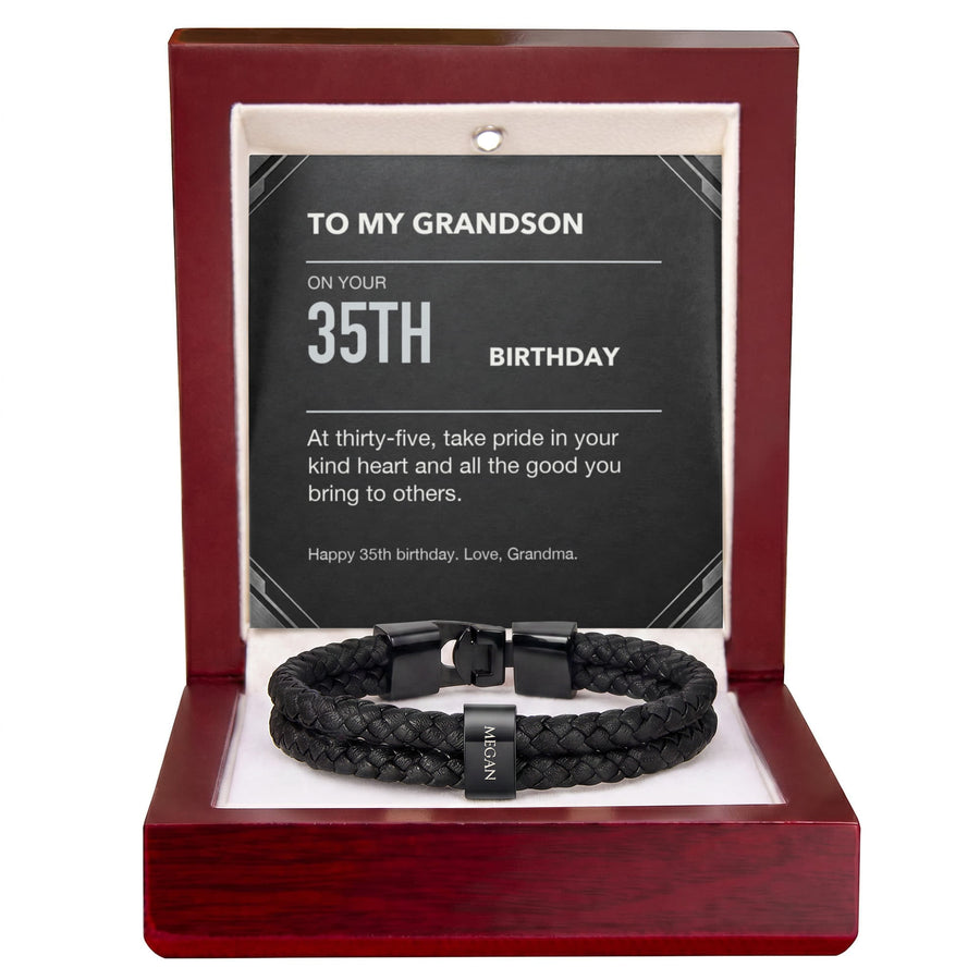 To My Grandson 35th Birthday Men's Personalized Name Bracelet from Grandma