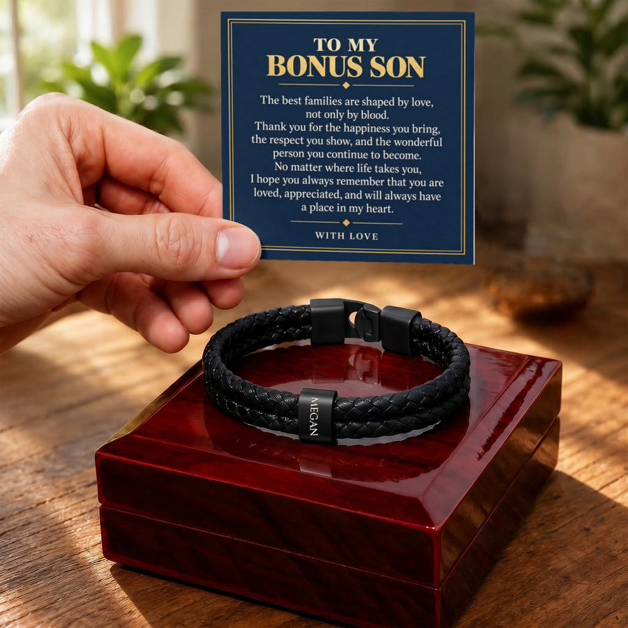 To My Bonus Son Personalized Name Bracelet - Shaped by Love, Not Only Blood