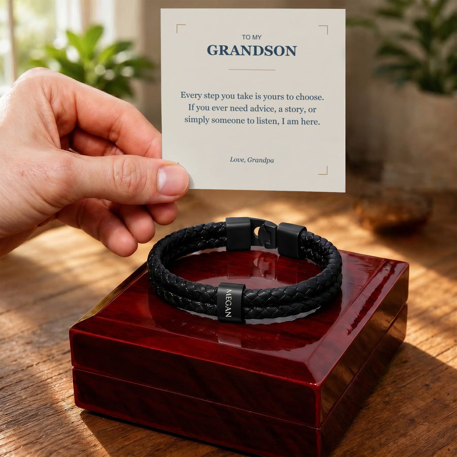 To My Grandson, I Am Here for You - Personalized Name Bracelet