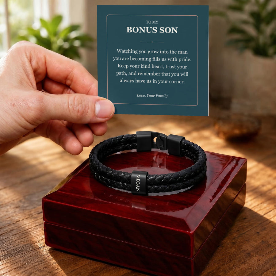 To My Bonus Son, Proud of the Man You Are Becoming - Personalized Name Bracelet