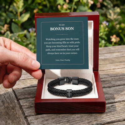 Load image into Gallery viewer, To My Bonus Son, Proud of the Man You Are Becoming - Personalized Name Bracelet
