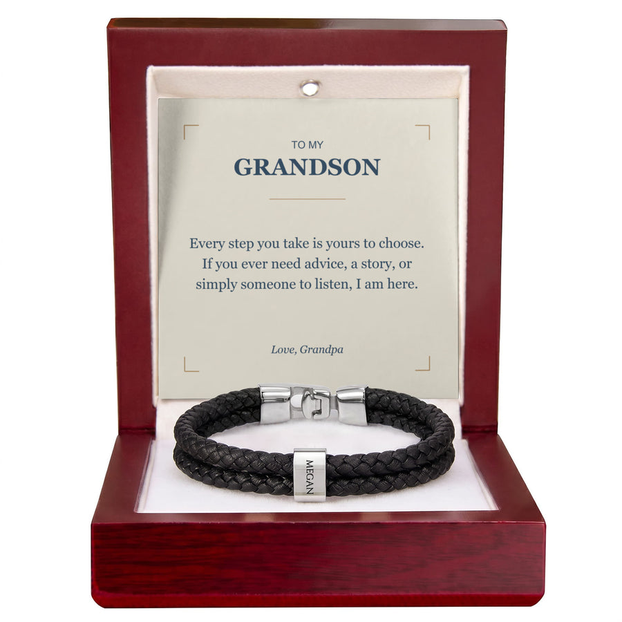 To My Grandson, I Am Here for You - Personalized Name Bracelet