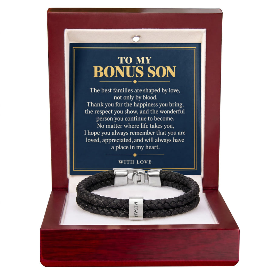 To My Bonus Son Personalized Name Bracelet - Shaped by Love, Not Only Blood