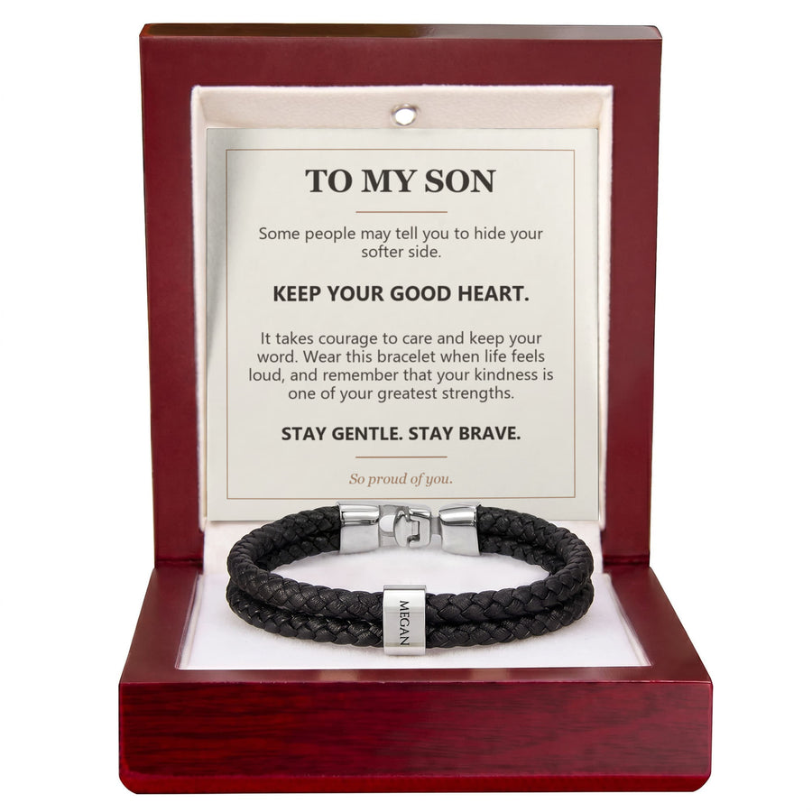 To My Son, Keep Your Good Heart - Personalized Name Bracelet