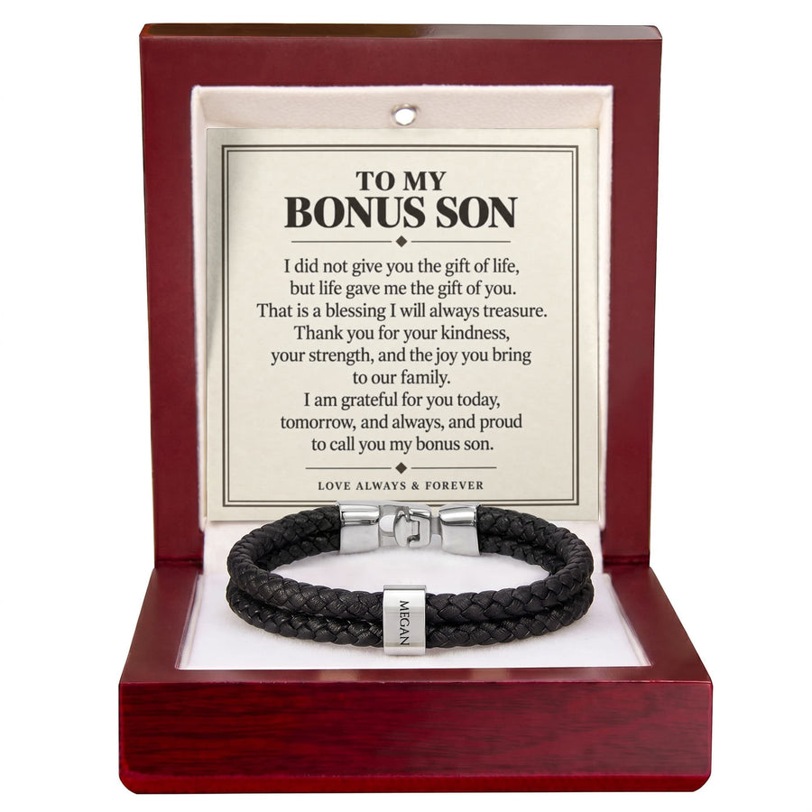 To My Bonus Son Personalized Name Bracelet - Life Gave Me the Gift of You