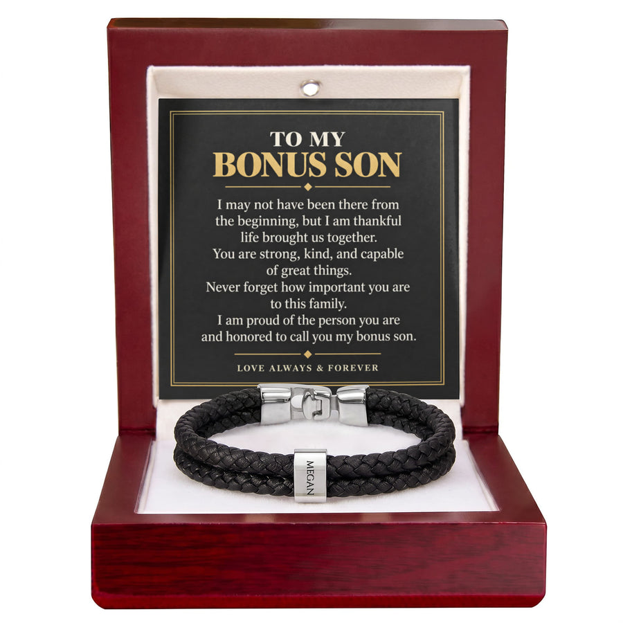 To My Bonus Son Personalized Name Bracelet - Proud to Call You Family