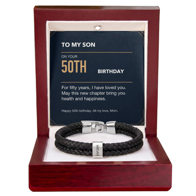 Load image into Gallery viewer, To My Son 50th Birthday Men&amp;#39;s Personalized Name Bracelet from Mom
