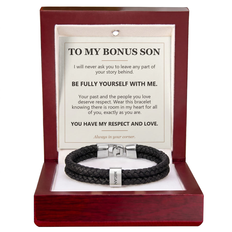 To My Bonus Son, Be Fully Yourself with Me - Personalized Name Bracelet
