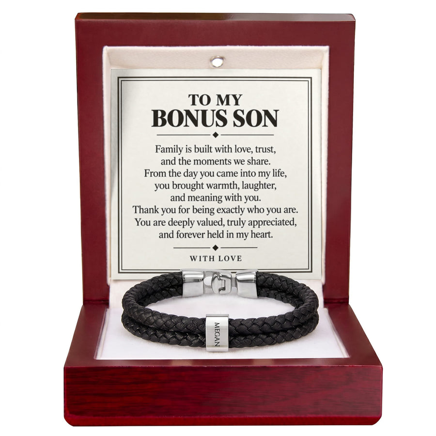 To My Bonus Son Personalized Name Bracelet - Forever Held in My Heart