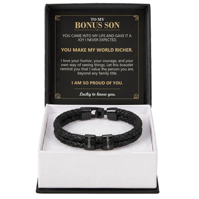 Load image into Gallery viewer, To My Bonus Son, You Make My World Richer - Personalized Name Bracelet
