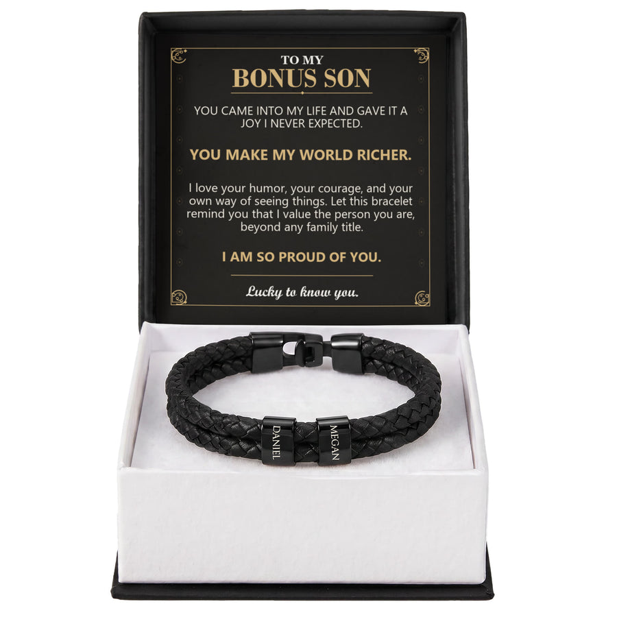 To My Bonus Son, You Make My World Richer - Personalized Name Bracelet