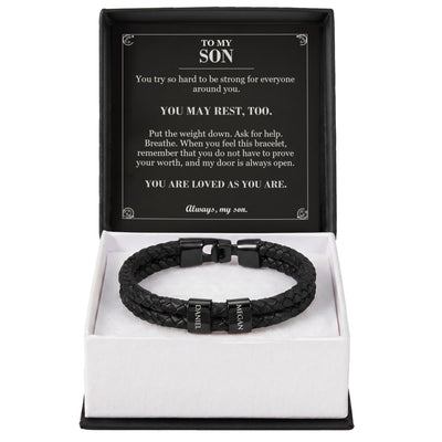 Load image into Gallery viewer, To My Son, You May Rest Too - Personalized Name Bracelet
