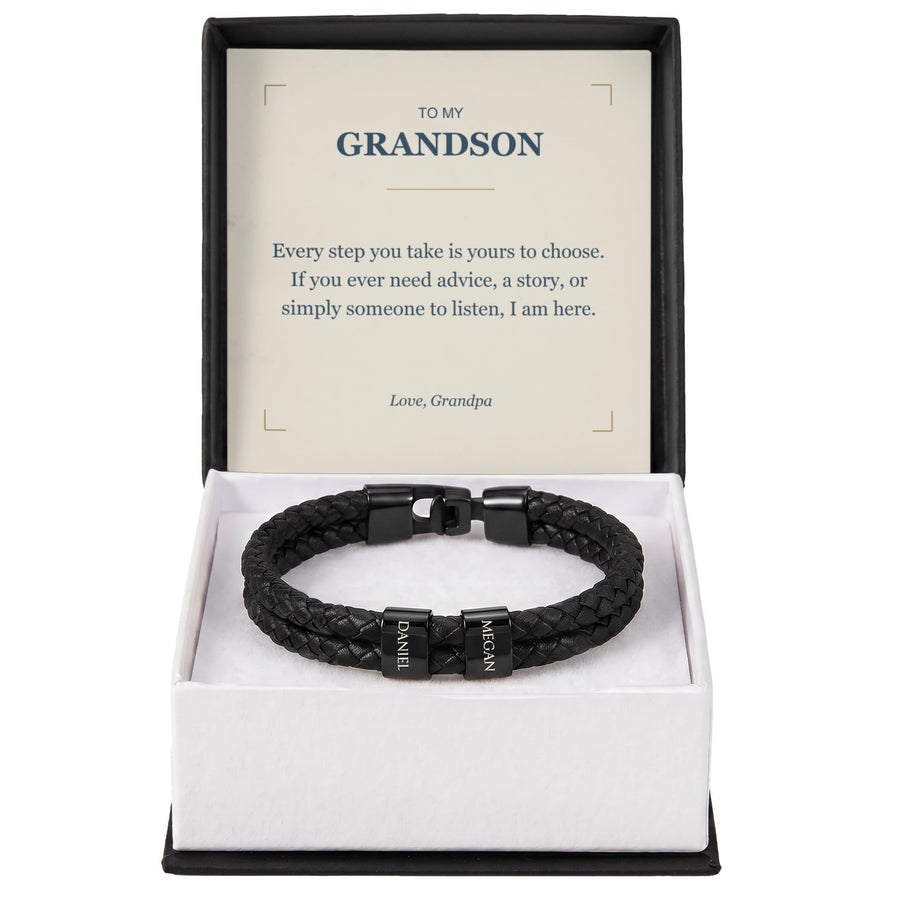 To My Grandson, I Am Here for You - Personalized Name Bracelet