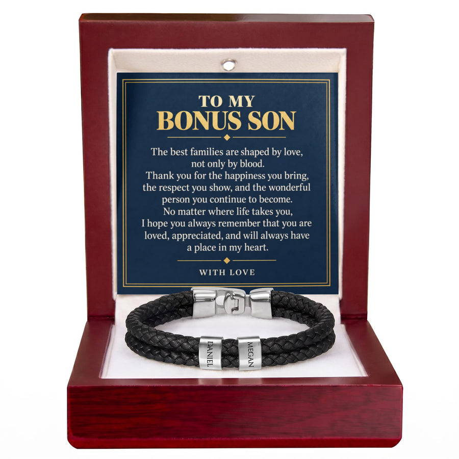 To My Bonus Son Personalized Name Bracelet - Shaped by Love, Not Only Blood