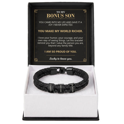 Load image into Gallery viewer, To My Bonus Son, You Make My World Richer - Personalized Name Bracelet
