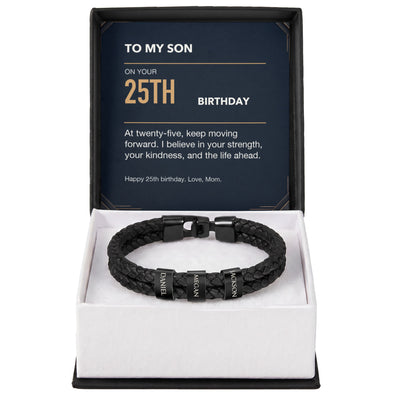 Load image into Gallery viewer, To My Son 25th Birthday Men&amp;#39;s Personalized Name Bracelet from Mom
