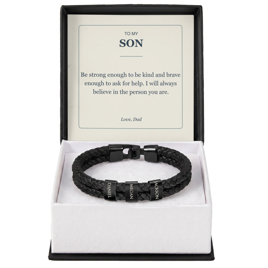 To My Son, Strong Enough to Be Kind - Personalized Name Bracelet
