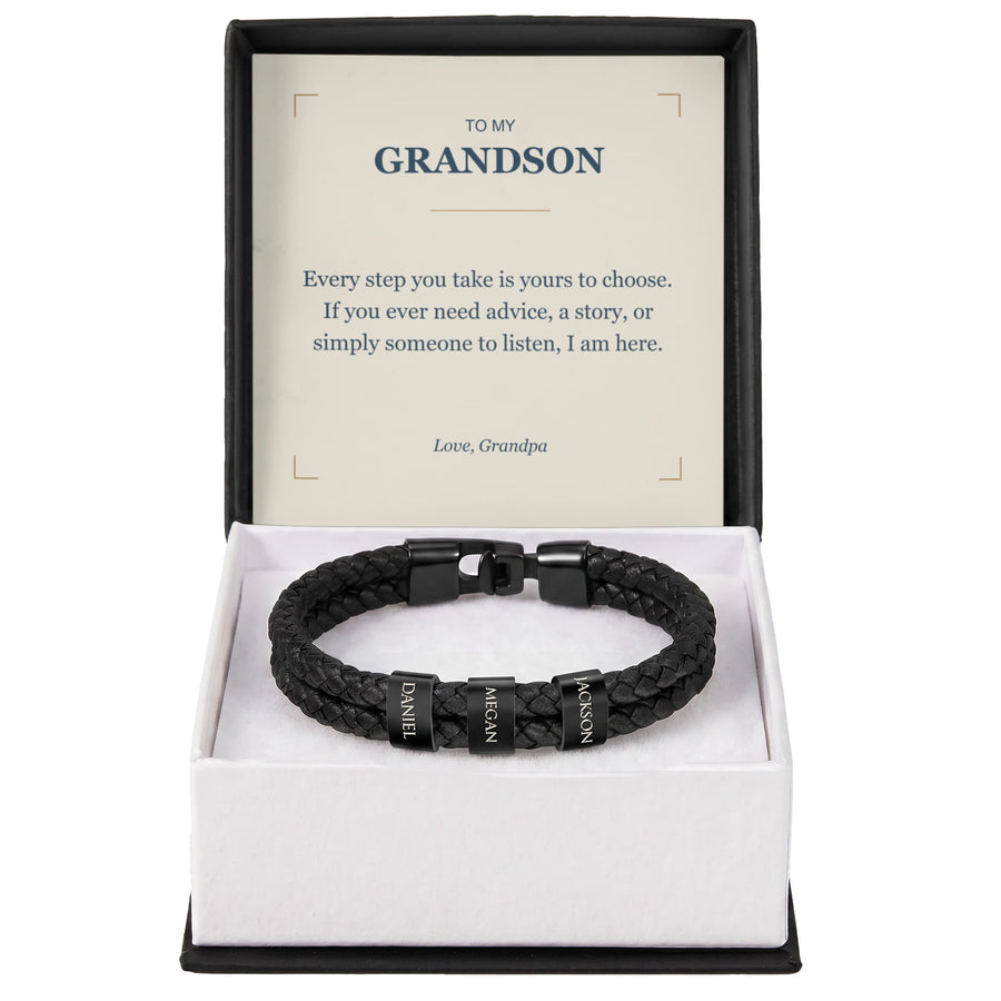 To My Grandson, I Am Here for You - Personalized Name Bracelet
