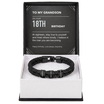 Load image into Gallery viewer, To My Grandson 18th Birthday Men&amp;#39;s Personalized Name Bracelet from Grandma
