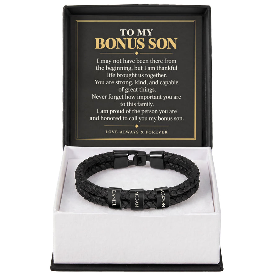 To My Bonus Son Personalized Name Bracelet - Proud to Call You Family