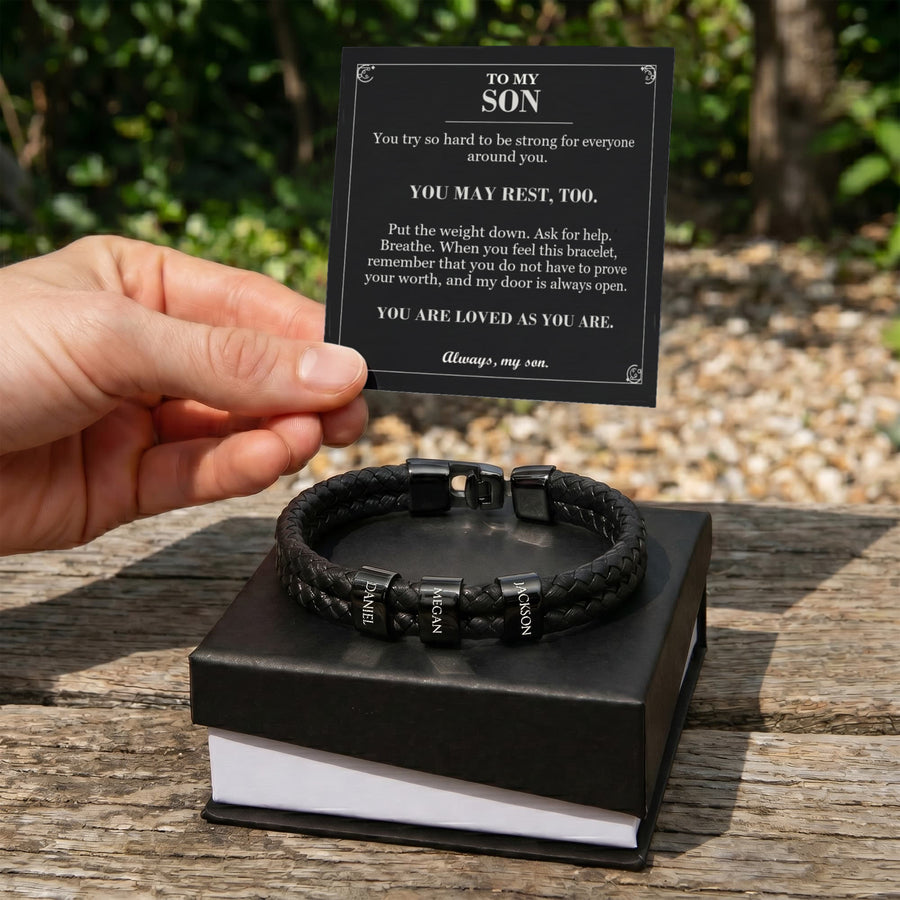 To My Son, You May Rest Too - Personalized Name Bracelet