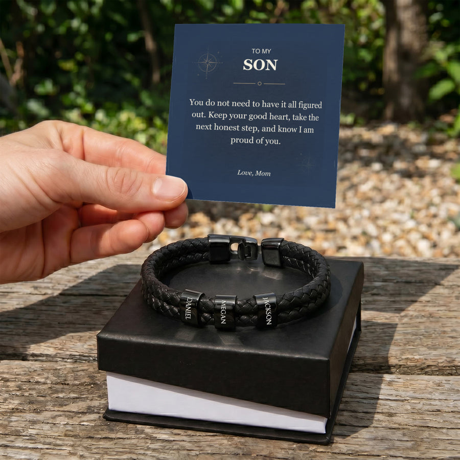 To My Son, Proud of Your Next Step - Personalized Name Bracelet