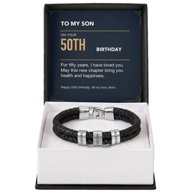 Load image into Gallery viewer, To My Son 50th Birthday Men&amp;#39;s Personalized Name Bracelet from Mom
