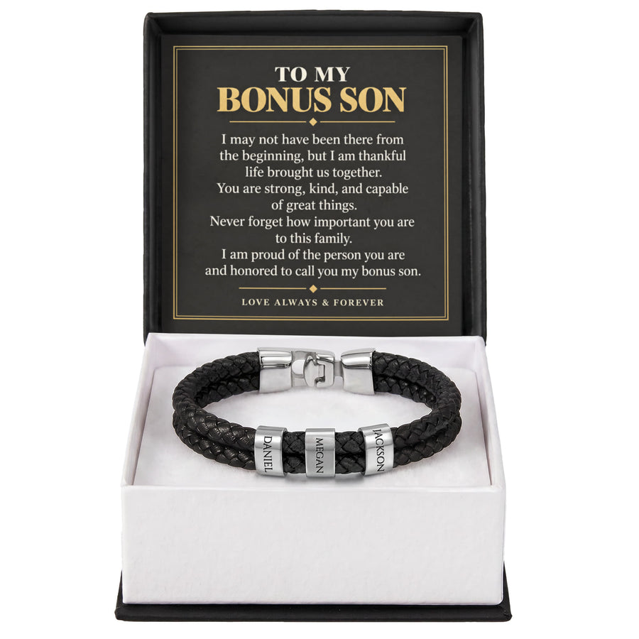 To My Bonus Son Personalized Name Bracelet - Proud to Call You Family