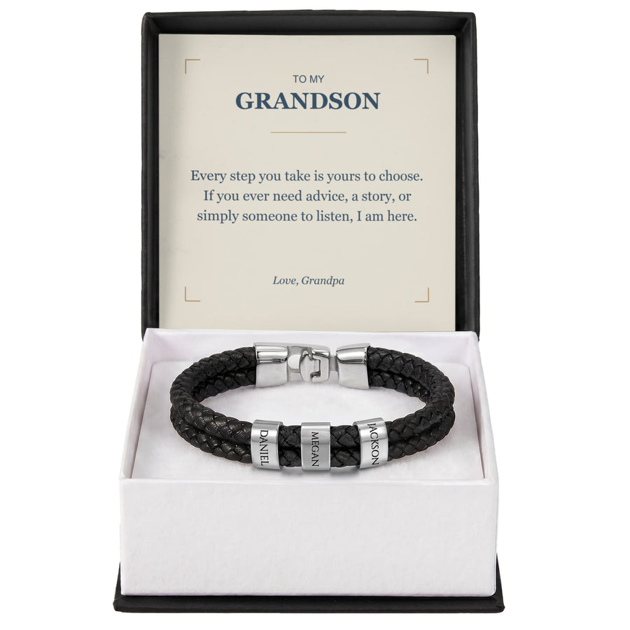 To My Grandson, I Am Here for You - Personalized Name Bracelet