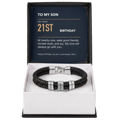 Load image into Gallery viewer, To My Son 21st Birthday Men&amp;#39;s Personalized Name Bracelet from Mom
