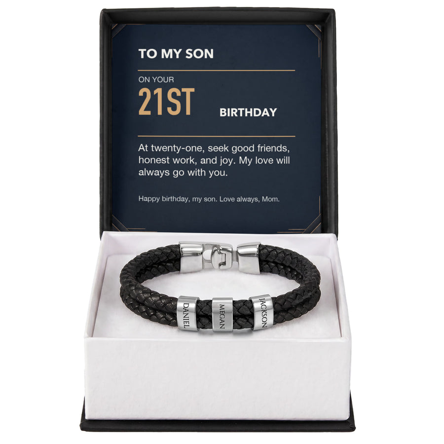To My Son 21st Birthday Men's Personalized Name Bracelet from Mom