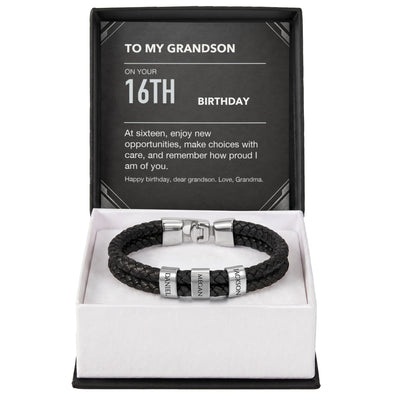 Load image into Gallery viewer, To My Grandson 16th Birthday Men&amp;#39;s Personalized Name Bracelet from Grandma
