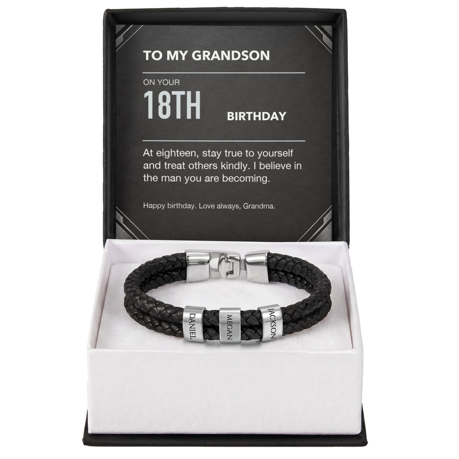 To My Grandson 18th Birthday Men's Personalized Name Bracelet from Grandma