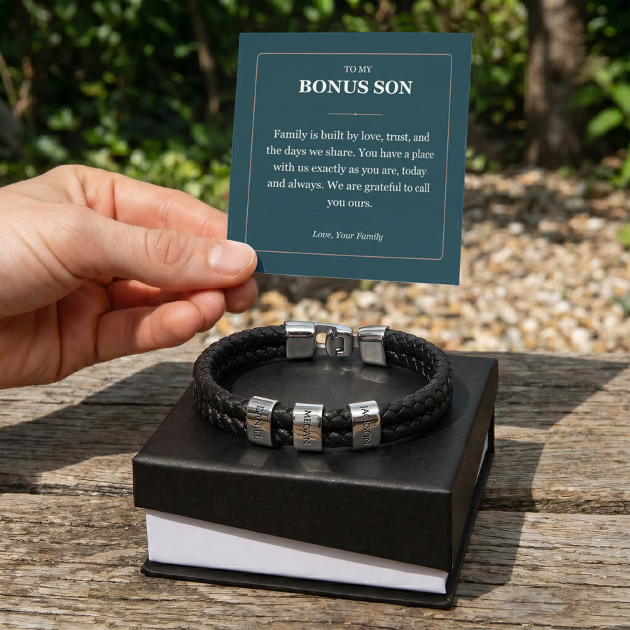 To My Bonus Son, You Belong With Us - Personalized Name Bracelet