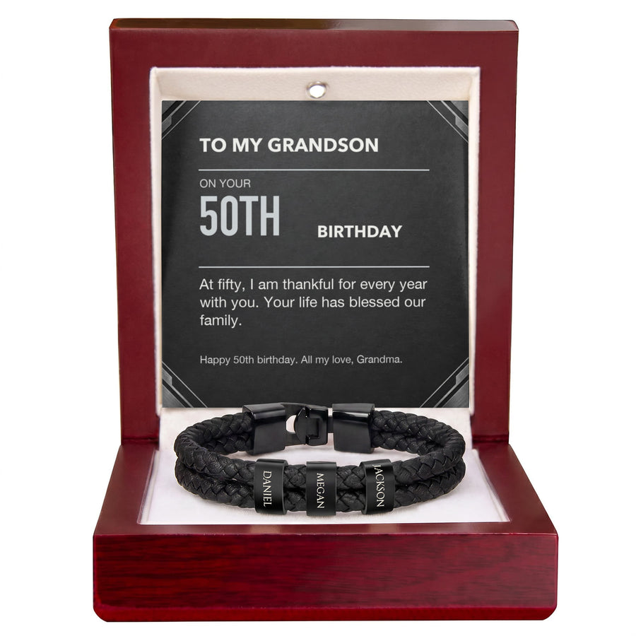 To My Grandson 50th Birthday Men's Personalized Name Bracelet from Grandma