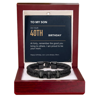 Load image into Gallery viewer, To My Son 40th Birthday Men&amp;#39;s Personalized Name Bracelet from Mom
