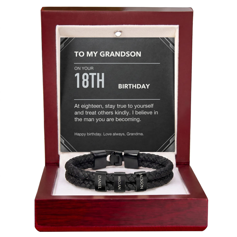 To My Grandson 18th Birthday Men's Personalized Name Bracelet from Grandma