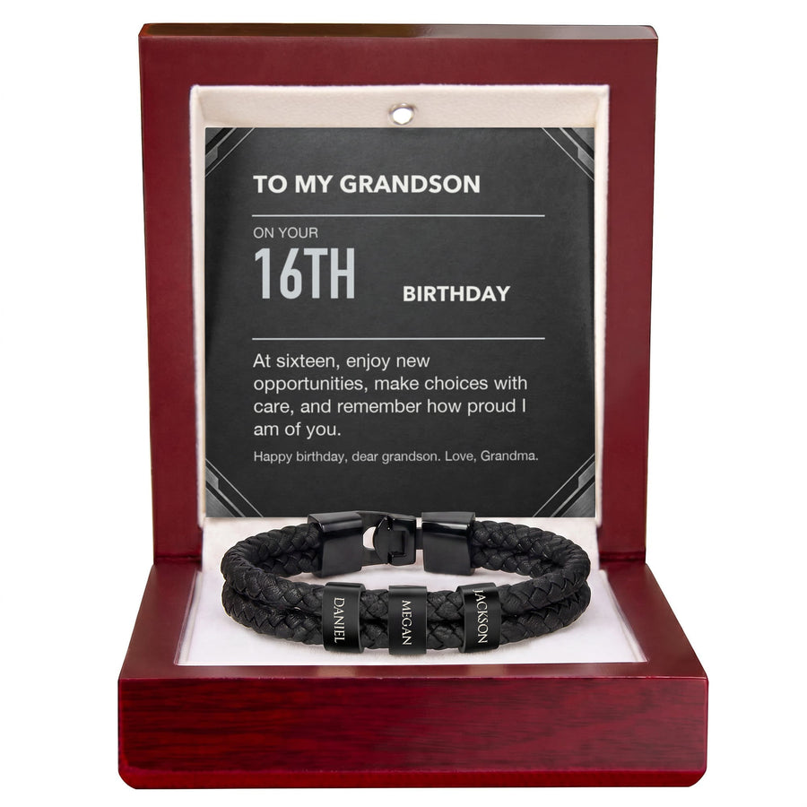 To My Grandson 16th Birthday Men's Personalized Name Bracelet from Grandma