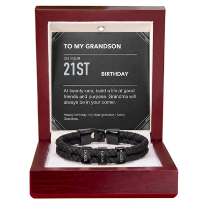 Load image into Gallery viewer, To My Grandson 21st Birthday Men&amp;#39;s Personalized Name Bracelet from Grandma
