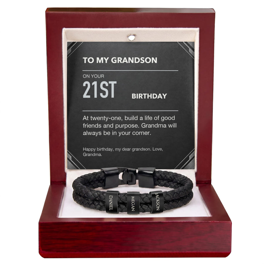 To My Grandson 21st Birthday Men's Personalized Name Bracelet from Grandma