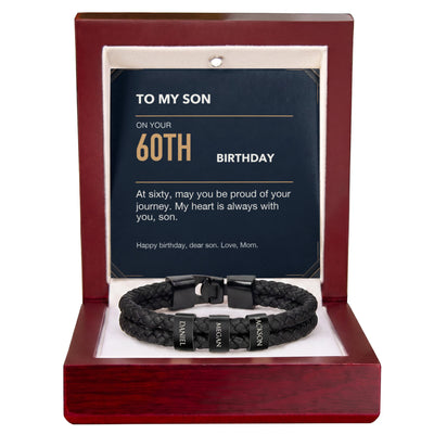 Load image into Gallery viewer, To My Son 60th Birthday Men&amp;#39;s Personalized Name Bracelet from Mom
