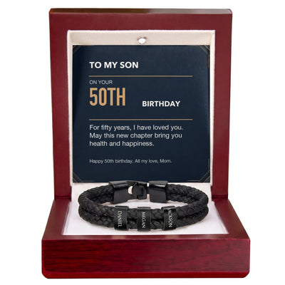 Load image into Gallery viewer, To My Son 50th Birthday Men&amp;#39;s Personalized Name Bracelet from Mom
